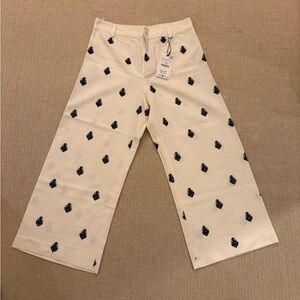 Cream Wide-Leg Pants with Black Print